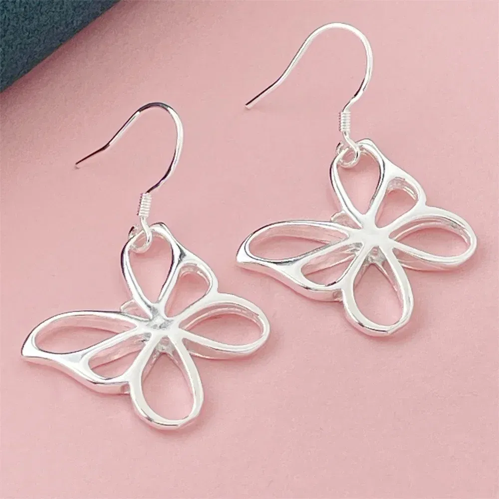 Gem Color: Deep Red - 925 Silver Heart Shape Earrings Women Exquisite Student Jewelry Accessories