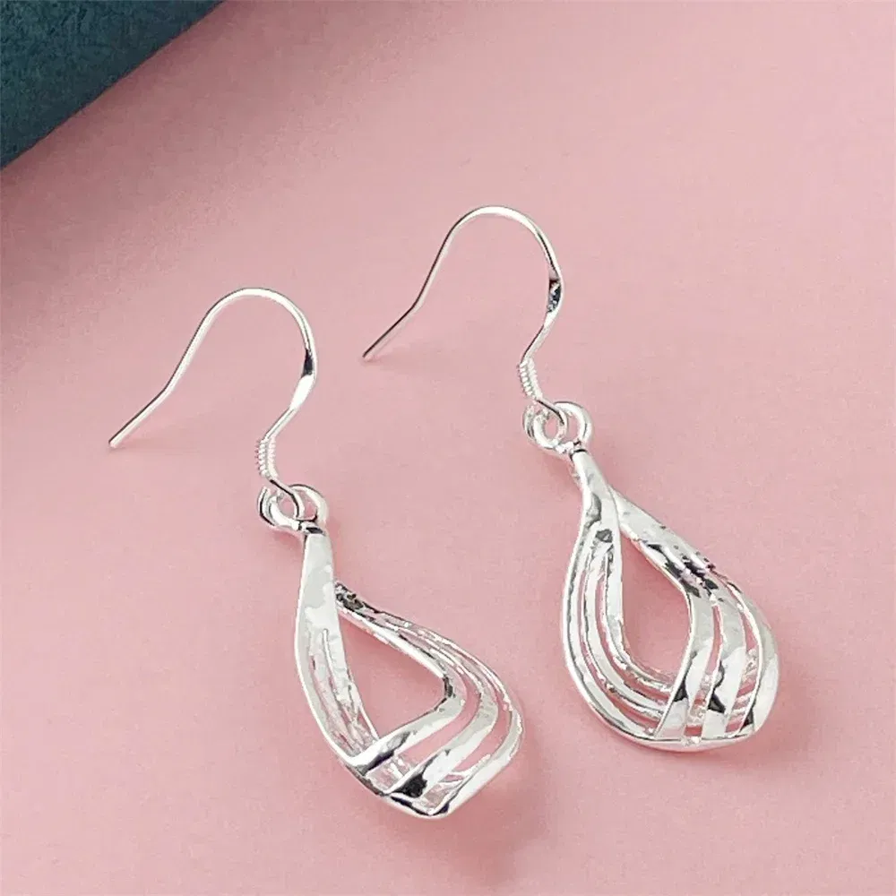 Gem Color: Deep Red - 925 Silver Heart Shape Earrings Women Exquisite Student Jewelry Accessories