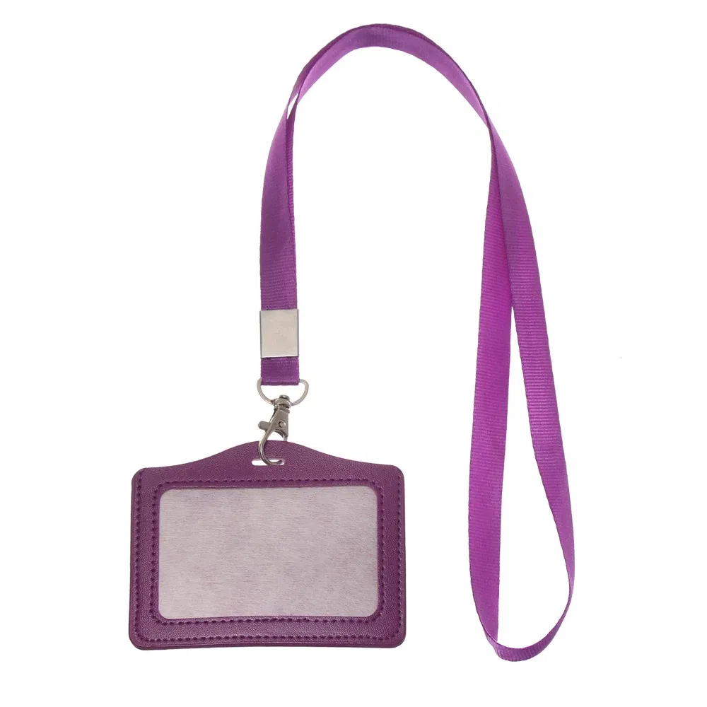 Color: Coffee - Unisex Work Card Holders With Lanyard PU Bank Card Name Credit Card Holders Card Bus ID Holders Identity Badge With Neck Strap