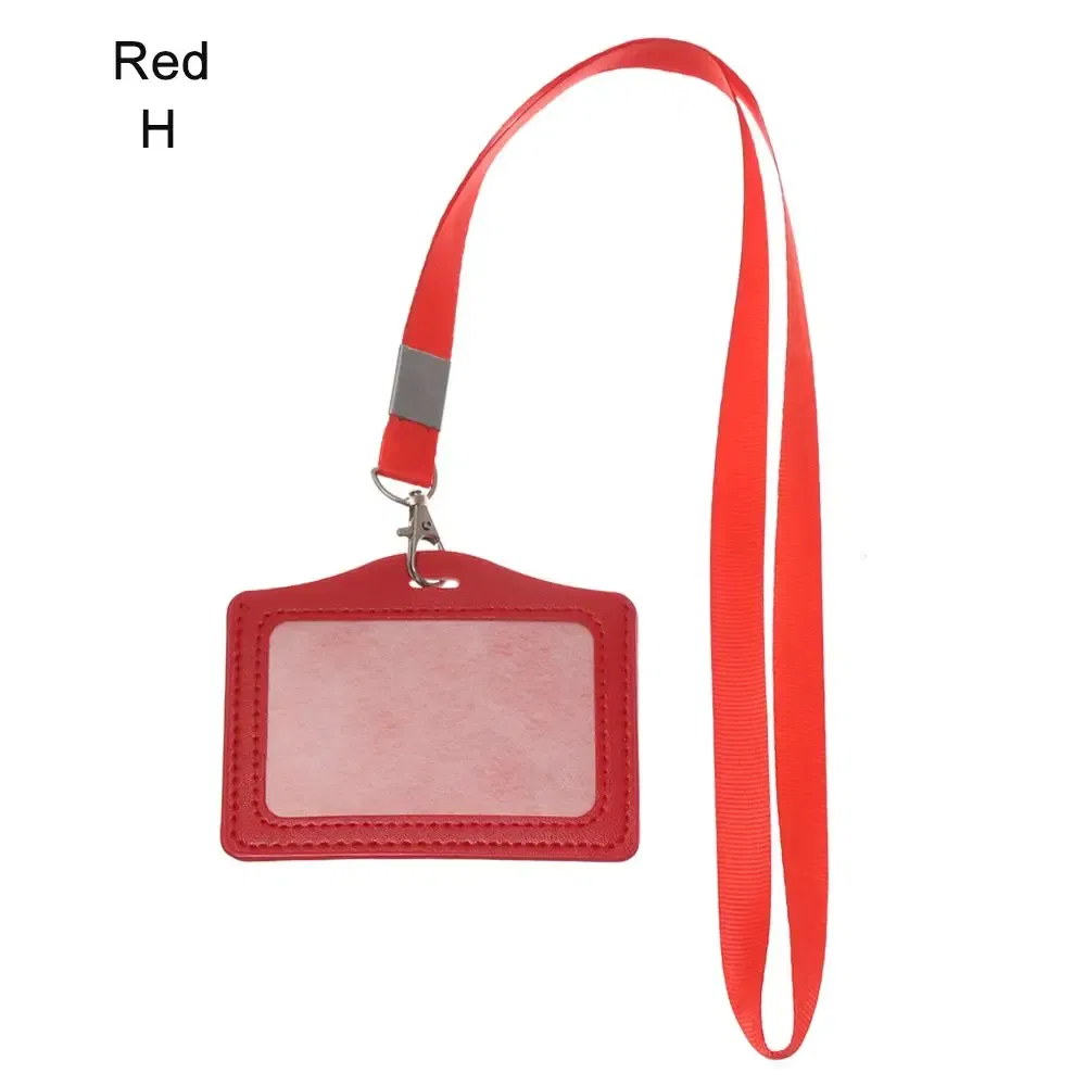 Color: Coffee - Unisex Work Card Holders With Lanyard PU Bank Card Name Credit Card Holders Card Bus ID Holders Identity Badge With Neck Strap