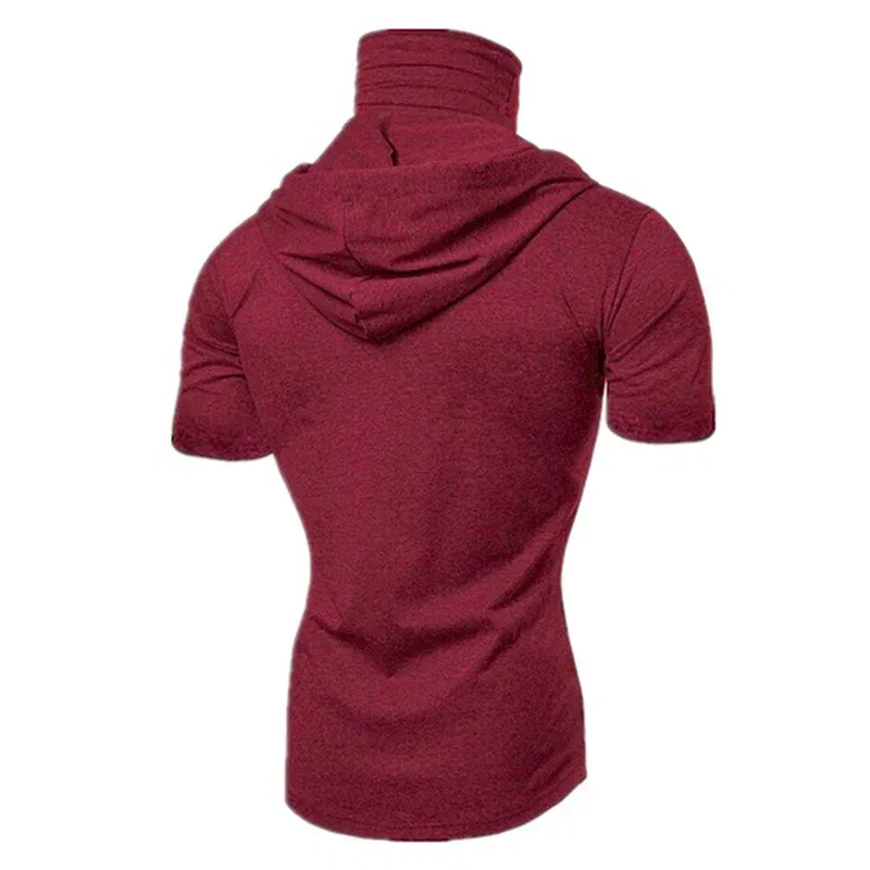 Color: Red, Size: M - Mens Gym Thin Hoodie Short Sleeve Hoodies With Mask Sweatshirt Casual Splice Large Mask Hoodie Sweatshirt Hooded Tops Cycling