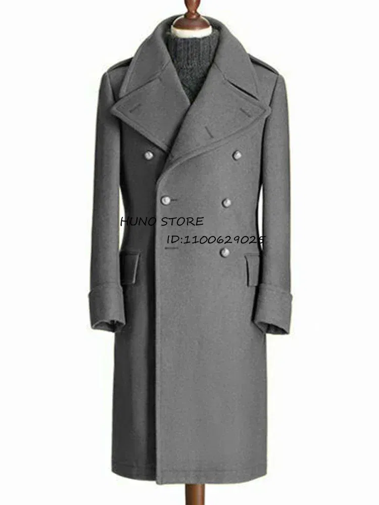 Color: GRAY, Size: S - Windbreak Men's Jacket Wool Long Coat Lapel Double Breasted Men's Trench Coats Windbreakers Jackets Man Winter 2023 Martens Male