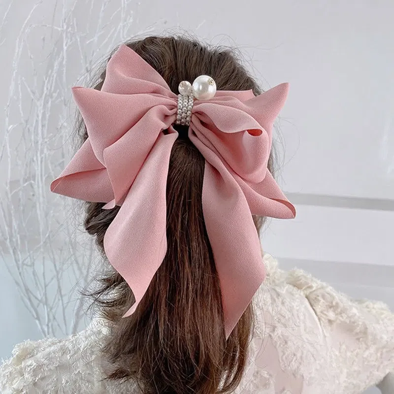 Color: black - Women Girls Wild Big Large Hair Band Trendy Hairpin Casual Hair Clip Cute Ribbon Bow Ladies accessories Big Bow Barrette