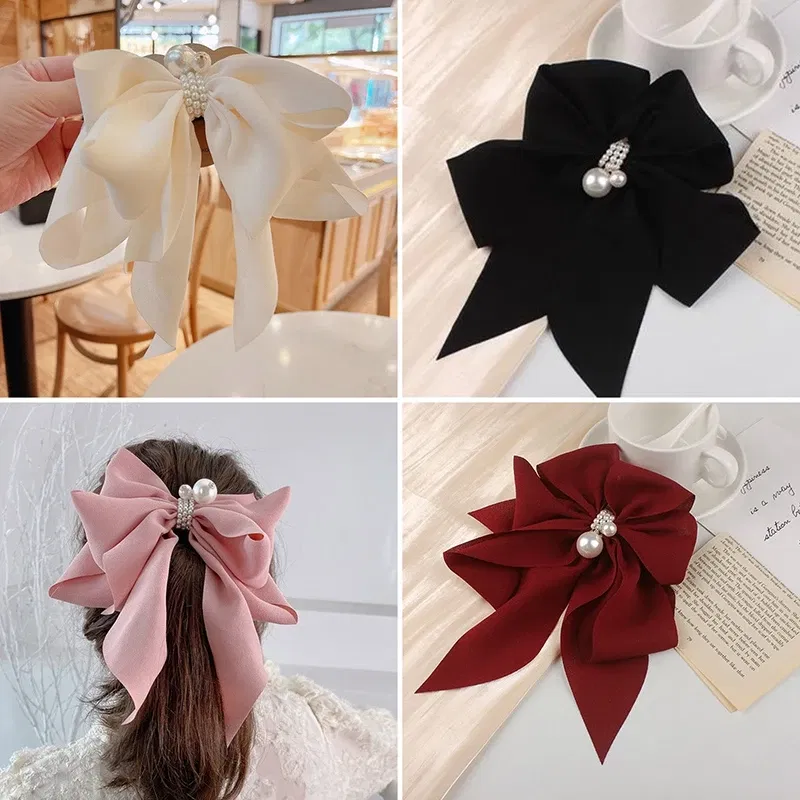 Color: black - Women Girls Wild Big Large Hair Band Trendy Hairpin Casual Hair Clip Cute Ribbon Bow Ladies accessories Big Bow Barrette