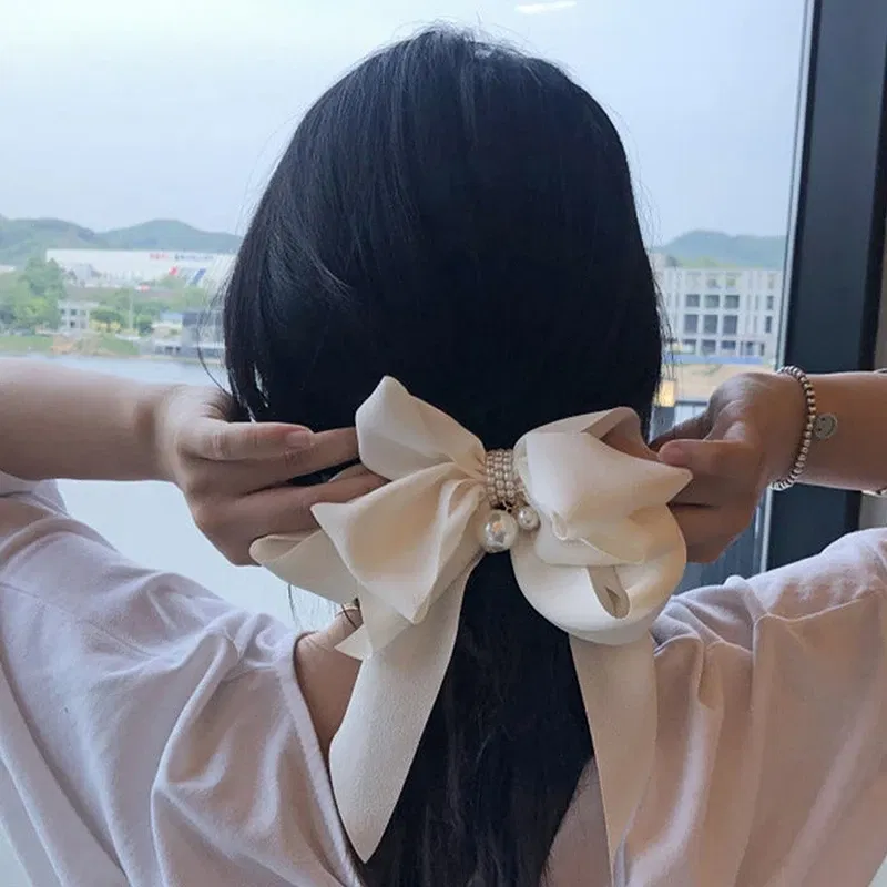 Color: black - Women Girls Wild Big Large Hair Band Trendy Hairpin Casual Hair Clip Cute Ribbon Bow Ladies accessories Big Bow Barrette