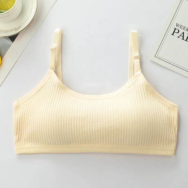 Color: Brown, Kid Size: 2T - 3pcs Cotton Children Innerwear Girls Bras Removable Sponge Cup Puberty Students Training Bras Breathable Teenage Girl Brassieres