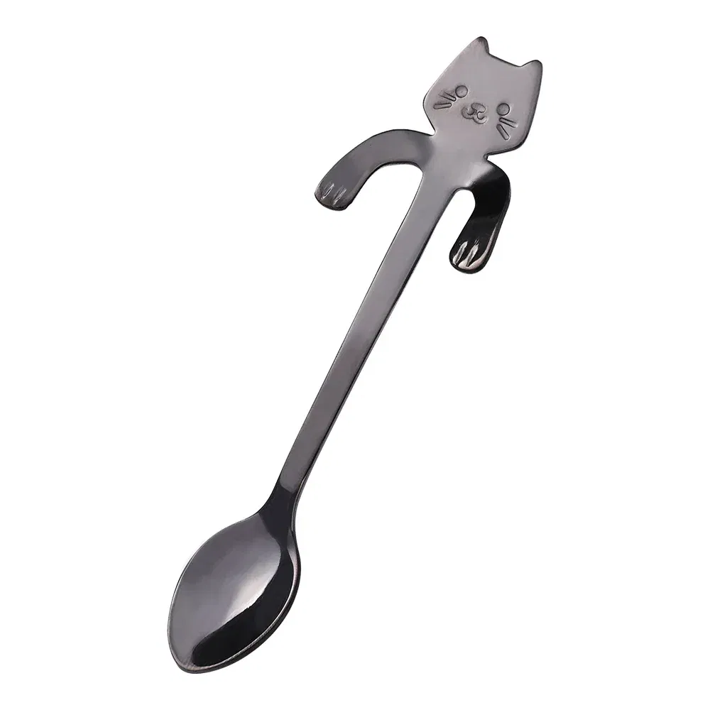 Color: black - Stainless Steel Coffee Spoon Lovely Cute Cat Shape Teaspoon Dessert Snack Scoop Ice Cream Mini Spoons Tableware Kitchen Tools