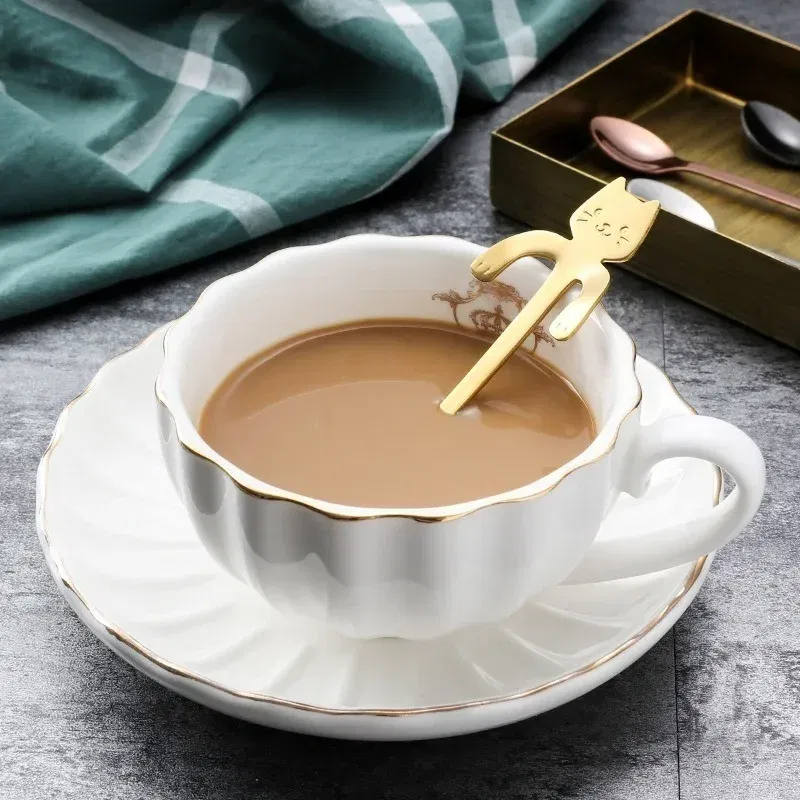 Color: black - Stainless Steel Coffee Spoon Lovely Cute Cat Shape Teaspoon Dessert Snack Scoop Ice Cream Mini Spoons Tableware Kitchen Tools