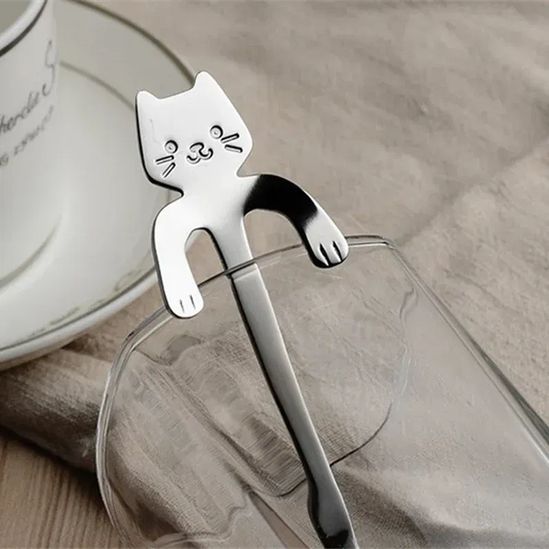 Color: black - Stainless Steel Coffee Spoon Lovely Cute Cat Shape Teaspoon Dessert Snack Scoop Ice Cream Mini Spoons Tableware Kitchen Tools