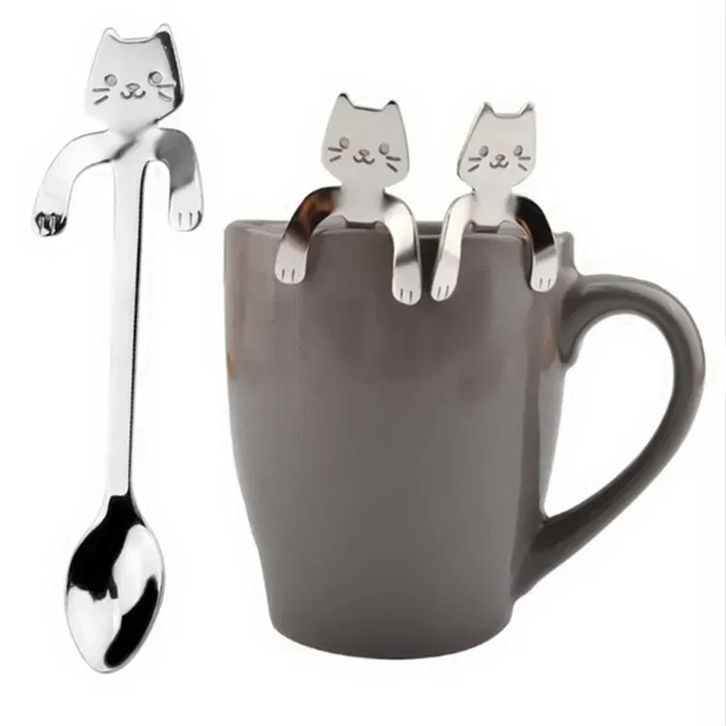 Color: black - Stainless Steel Coffee Spoon Lovely Cute Cat Shape Teaspoon Dessert Snack Scoop Ice Cream Mini Spoons Tableware Kitchen Tools