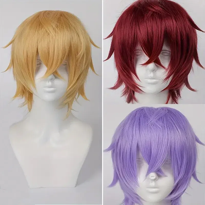 Color: Orange, Stretched Length: 12inches - Unisex Short Bob Cosplay Wig with Bangs | Blonde Purple Gray Color | Halloween Party Lolita Costume Wig