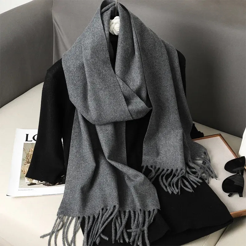 Color: WHITE - New 62 Color Winter Scarf For Women Long Warm Cashmere Scarves Hijab Solid Lady Shawl Wrap Female Pashmina Bandana Head Scarfs