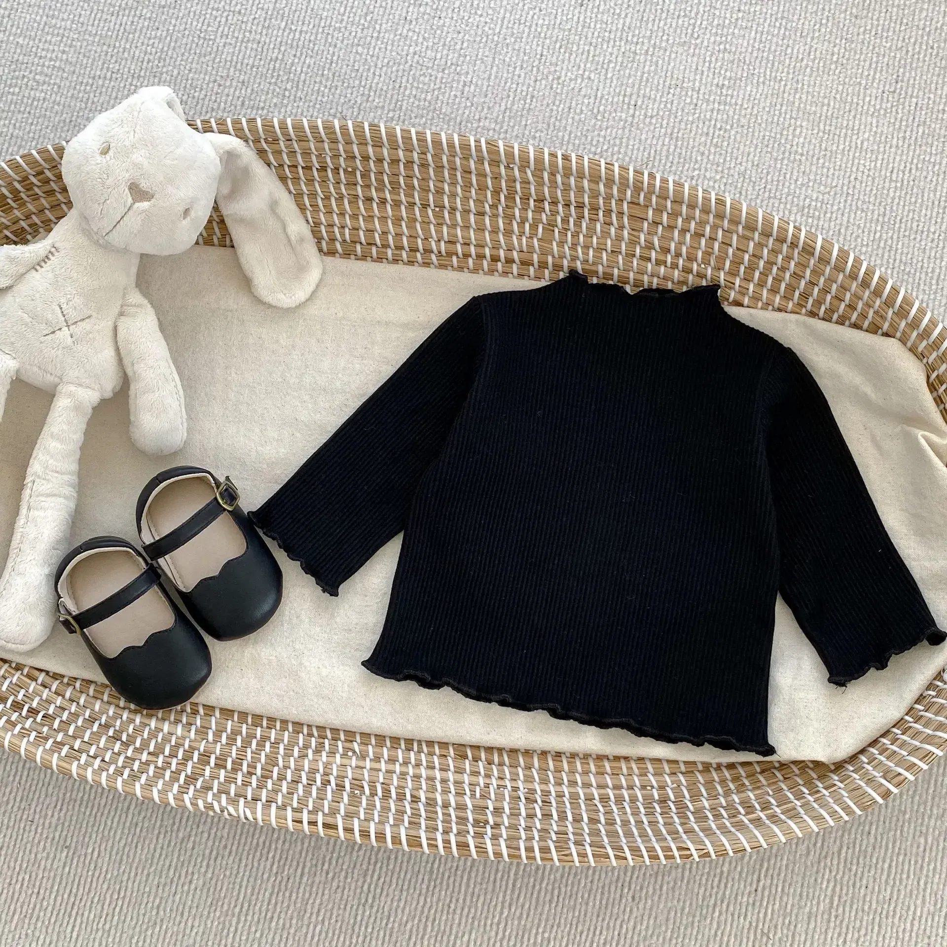 Color: Brown, Kid Size: 4 - New Baby Long Sleeve T Shirt Girls Cotton Casual Tees Infant Ruffled Versatile Shirts Kids Floral Striped Bottoming Tops