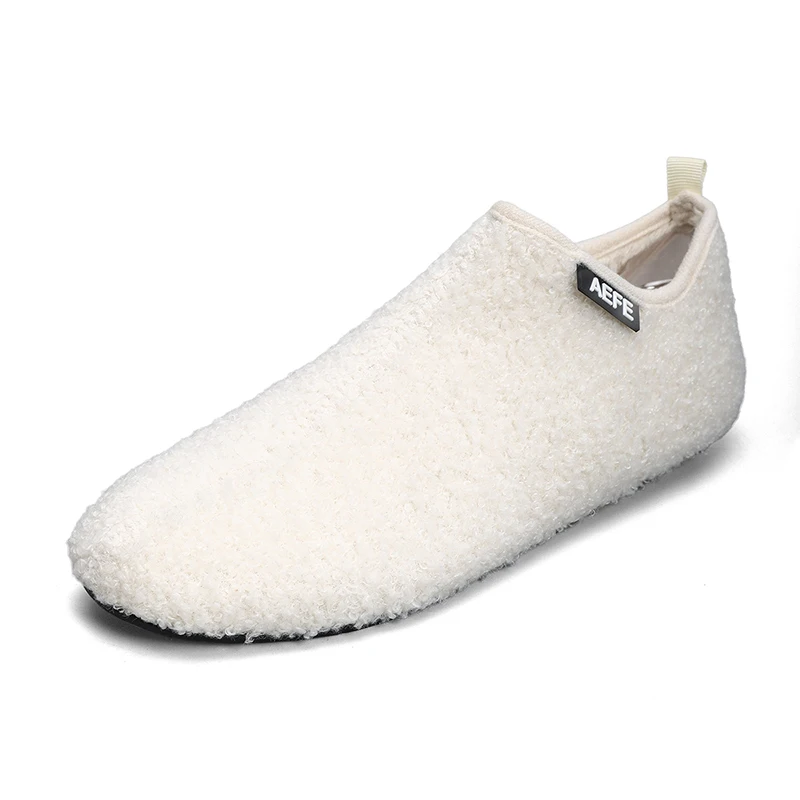 Color: Beige, Shoe Size: 39, Ships From: CHINA - Winter Fashion Men Slippers Plush Male Home Cotton Shoes Warm Anti-slip Men's Casual Shoes Flexible Solid Flats 39-47 Slip On