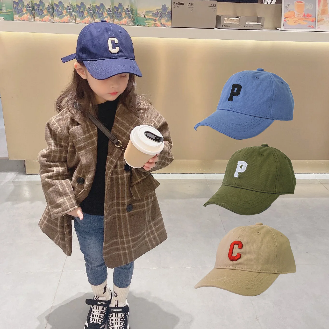 Color: Blue - NEW Children's Kid Baseball Cap Girls Boy Hats Adjustable 50-54cmSunscreen Baby Hat Hip Hop Letter Embroidered Casual Kids Caps
