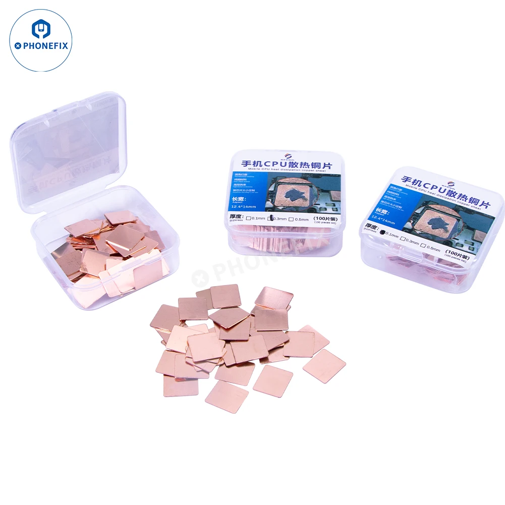 Color: Blue - 0.1/0.3/0.5mm 100pcs Thin Pad Mobile Phone CPU Heat Sink Copper Sheet Thermal Conductive Pad for Motherboard Heating Dissipation