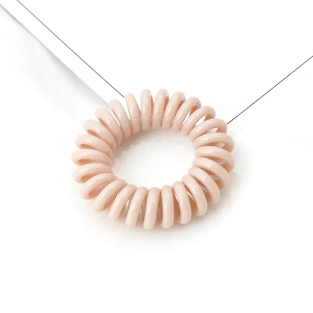 Color: Beige - High Elasticity Telephone Coil Hairbands Women Spiral Hair Ties Girl Hair Ring Rope Solid Color Hair Accessories Ponytail Holder