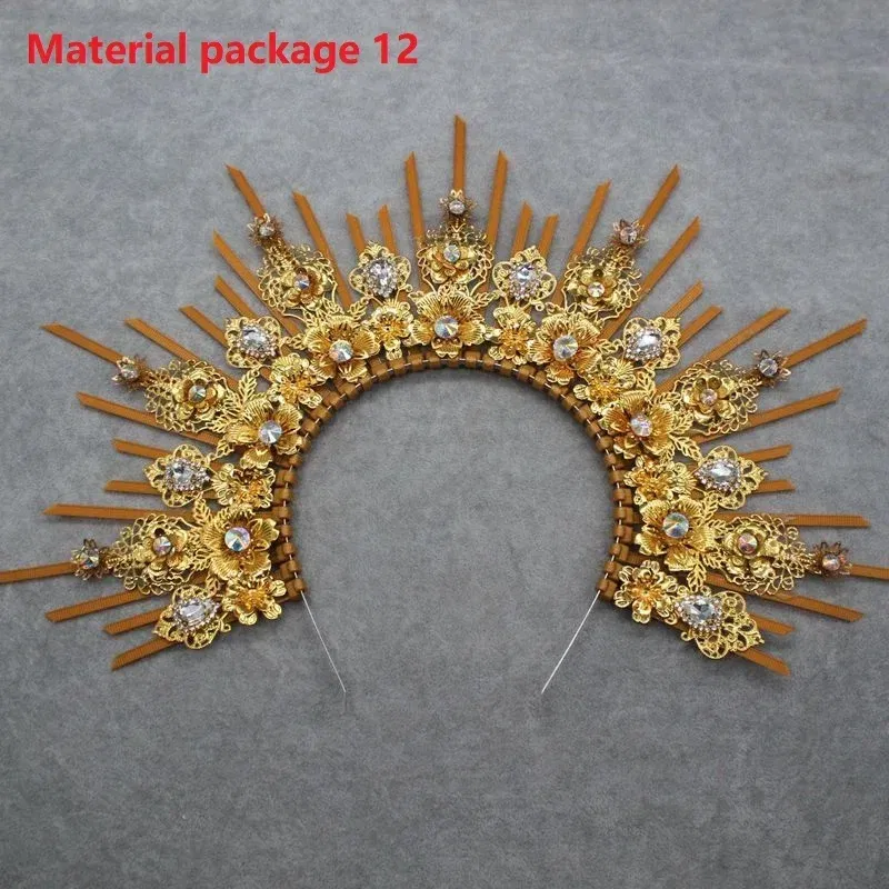 Color: Orange - MATERIAL PACKAGE Sunburst Goddess Gold Spike Mary Halo Crown Headpiece NYLON ZIP TIE Wedding Bride Hair Band Tiar