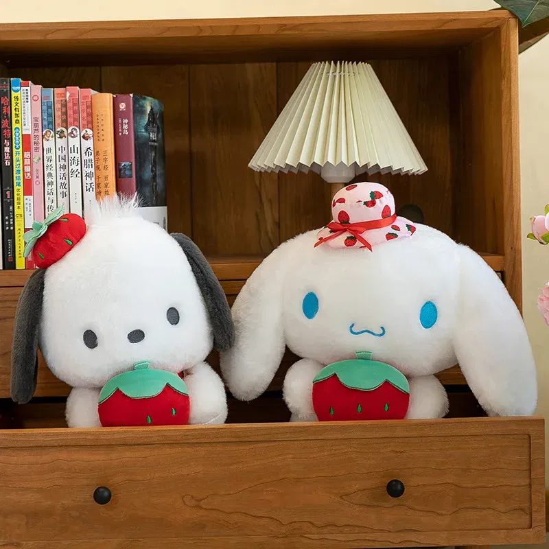 Color: black, Height: 11cm-30cm - 25cm Cute Melody Doll Sanrio Fresh Strawberry Cinnamoroll Dog Series Pochacco Plush Toys Dolls Pillow Gifts for Kids