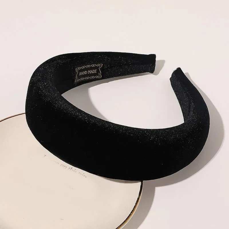 Color: black - 2020 New Padded Headbands for Women Wide Bezel Hairbands Thick Velvet Hair Hoop Girls Sponge Non-slip Hairband Hair Accessories