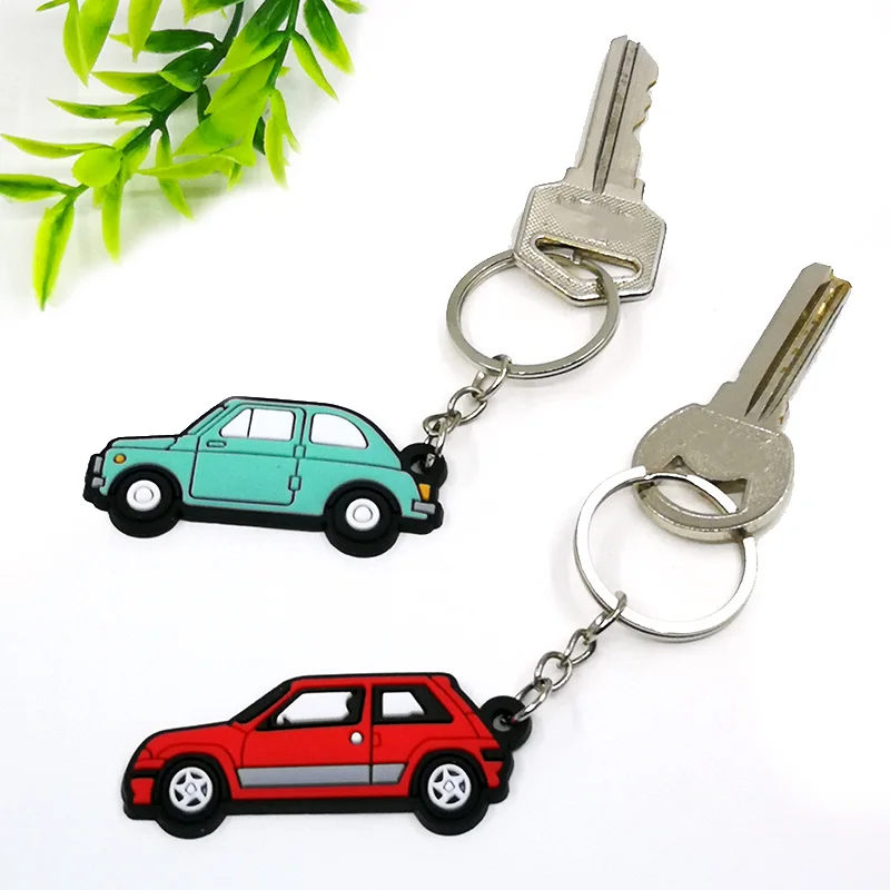 Color: green - 1PCS PVC Key Ring 6 Colors of Car Shape Keychain charms Colorful Key Chain Key Holder Fit Little Boy Gift Kids Toys