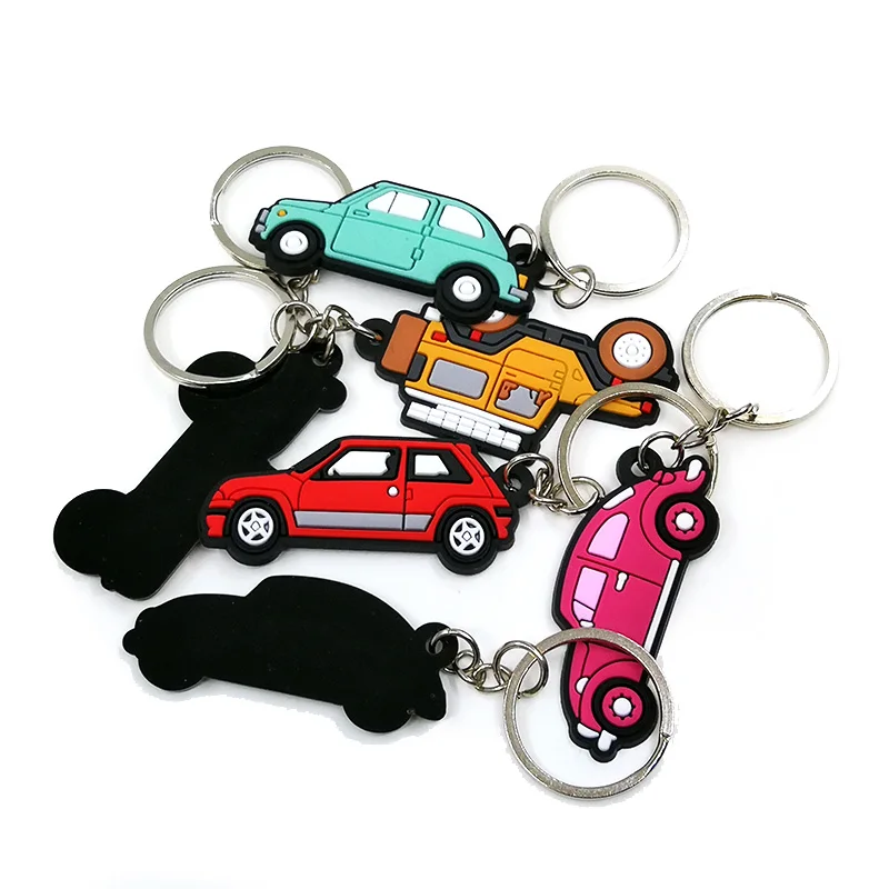 Color: green - 1PCS PVC Key Ring 6 Colors of Car Shape Keychain charms Colorful Key Chain Key Holder Fit Little Boy Gift Kids Toys