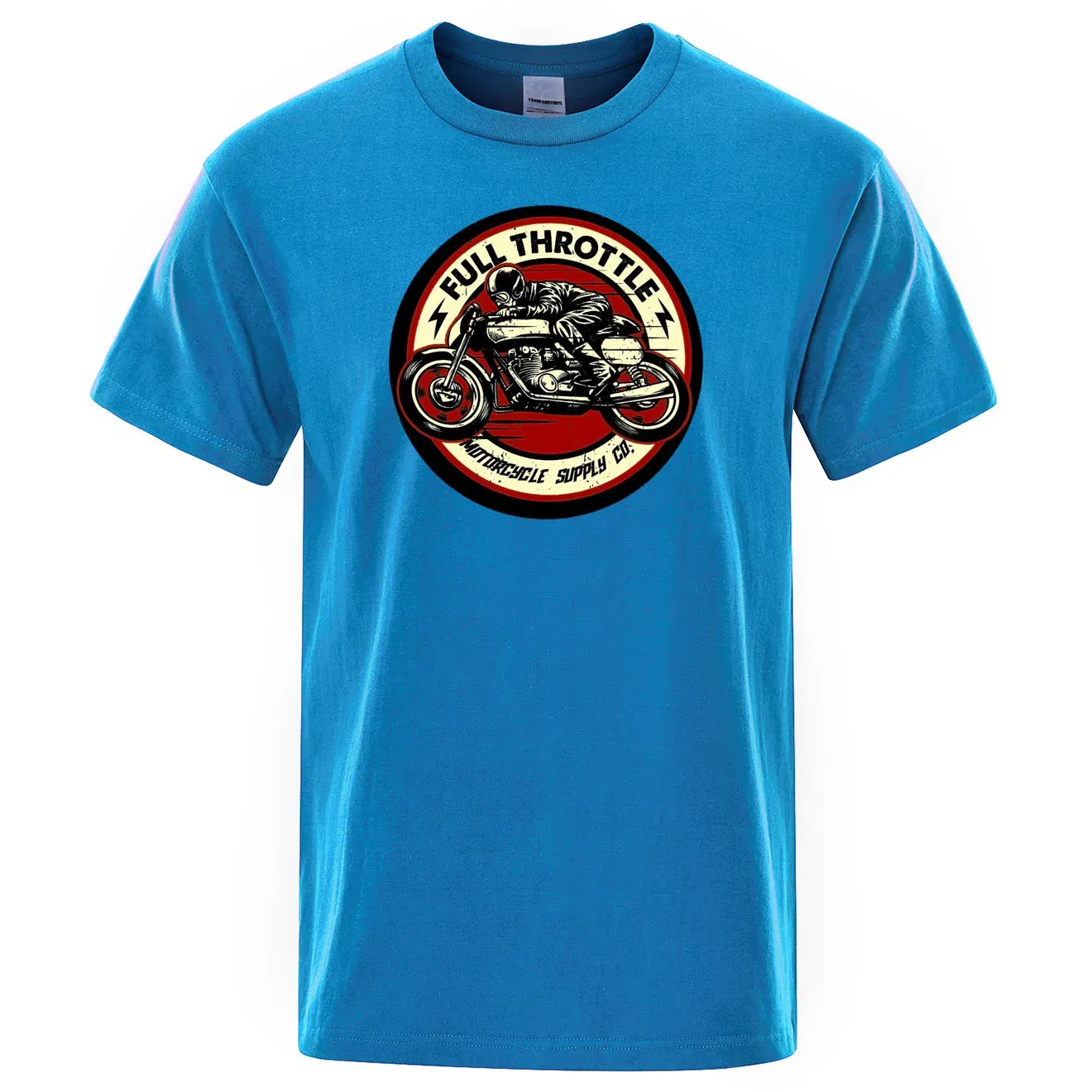 Color: WHITE, Size: XL - Full Throttle Cafe Racer Rockabilly Biker Printed T-Shirt Men Fashion Casual Short Sleeve Loose Cotton Tshirt Summer Loose Tees