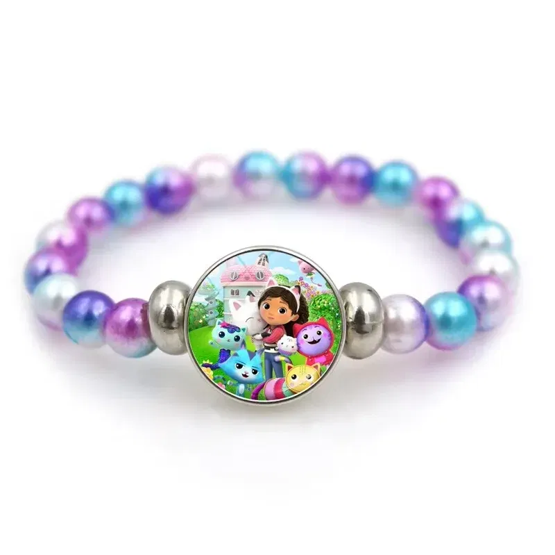 Color: Burgundy, Size: 12" - Gabby Dollhouse Bracelet Fashion Beaded Wristband Cartoon Anime Jewelry Accessories Kids Girls Boys Birthday Baby Shower Gift