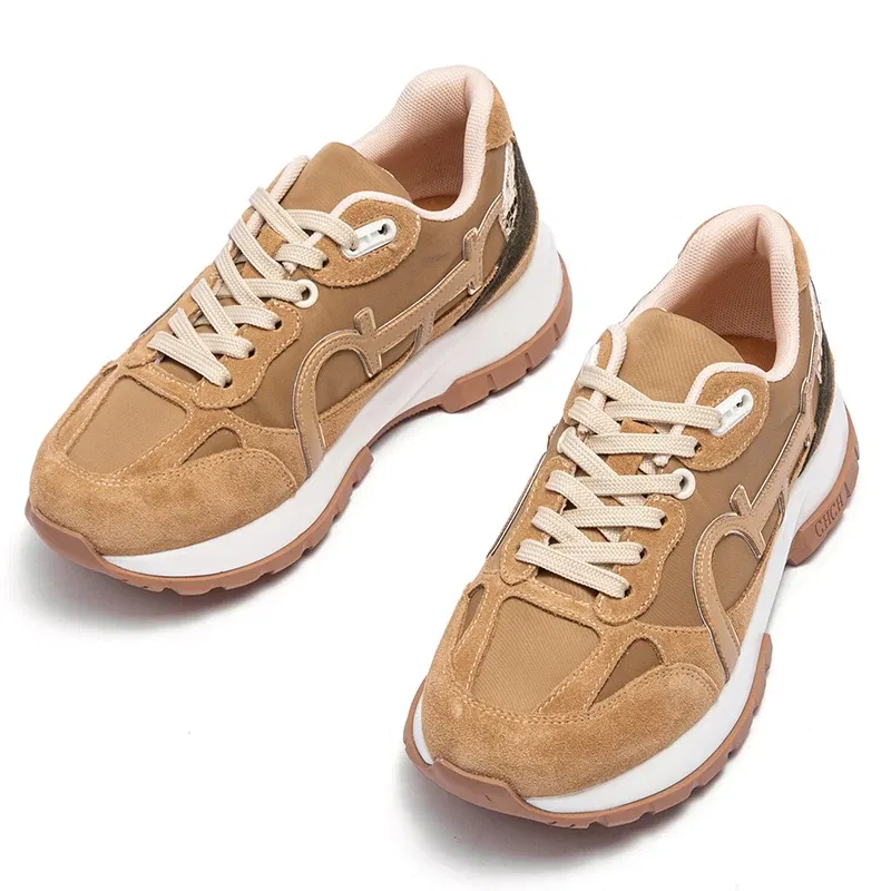 Color: Khaki, Shoe Size: 39 - Women's Shoes Niche Design Balance Shoes Technology Versatile Splicing Ladies Shoes Fashion Classic Casual Female Sports Shoes