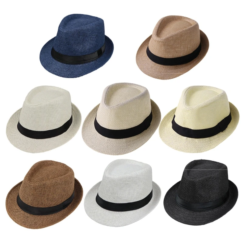 Color: Black - Children Kids Summer Beach Straw Hat Panama Breathable Hat Large Brim Outdoor Breathable Hats Girls Boy Sunhat