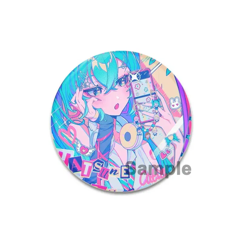 Color: black, Size: M - 58/44/32mm Miku Anime Round Pins Cartoon Badges Cosplay Handmade Tinplate Brooch on Backpack Clothes Chest Ornament Gifts
