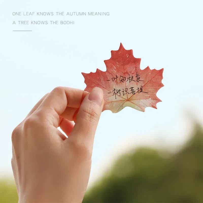 Color: Red - Various Leaves Collection Self-Adhesive N Times Memo Pad Sticky Notes Bookmark Stationery Office School supplies