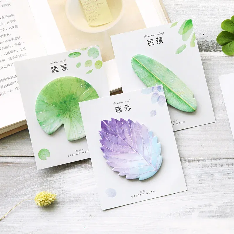 Color: Red - Various Leaves Collection Self-Adhesive N Times Memo Pad Sticky Notes Bookmark Stationery Office School supplies