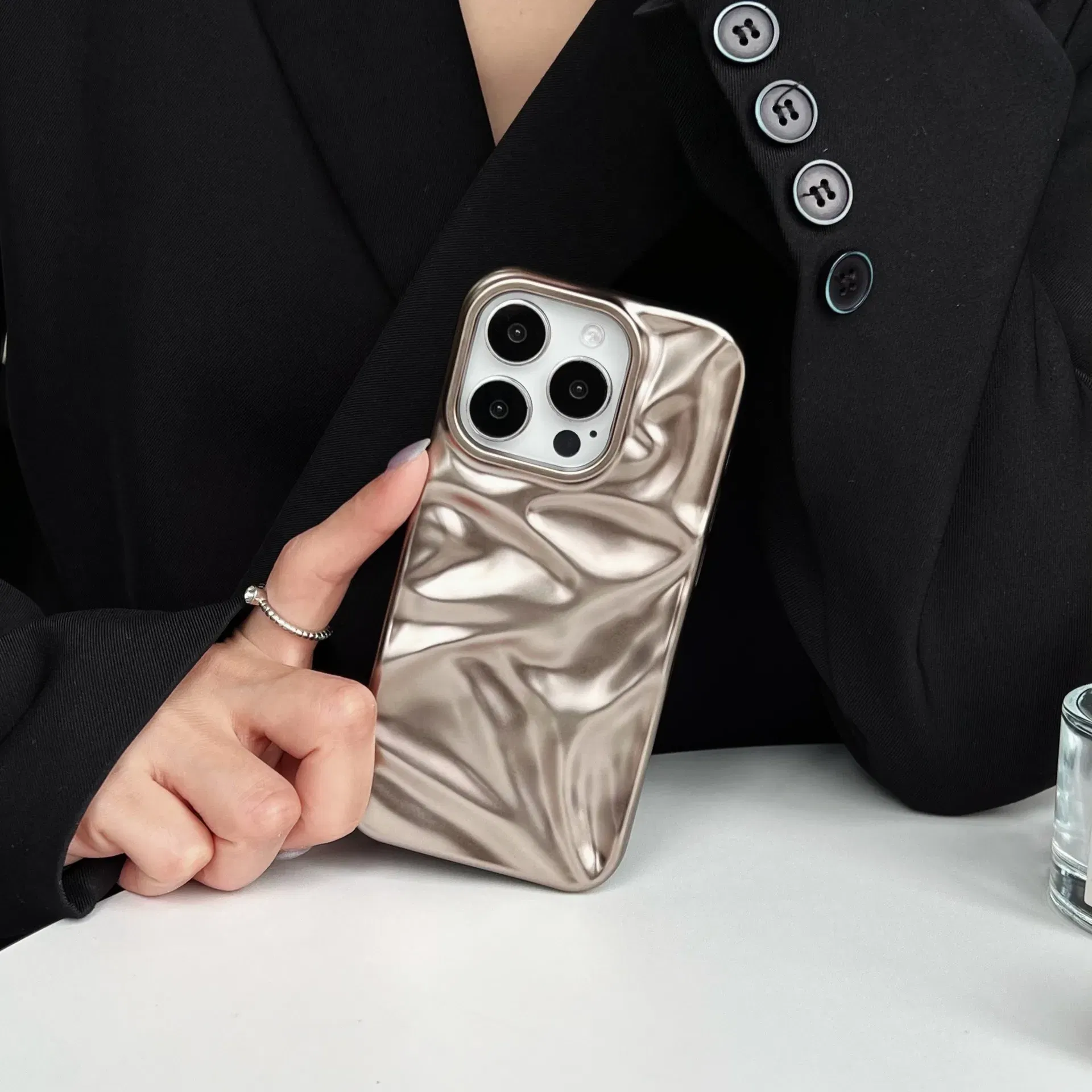 Color: Dark Brown, Compatibility by Model: iPhone 14 - Soft Matte 3D Wavy Pattern Phone Case For iPhone 16 17 ProMax 17 Air 15 14 Plus 13 12 Pro Max 11 ins Water Ripple Creative Cover