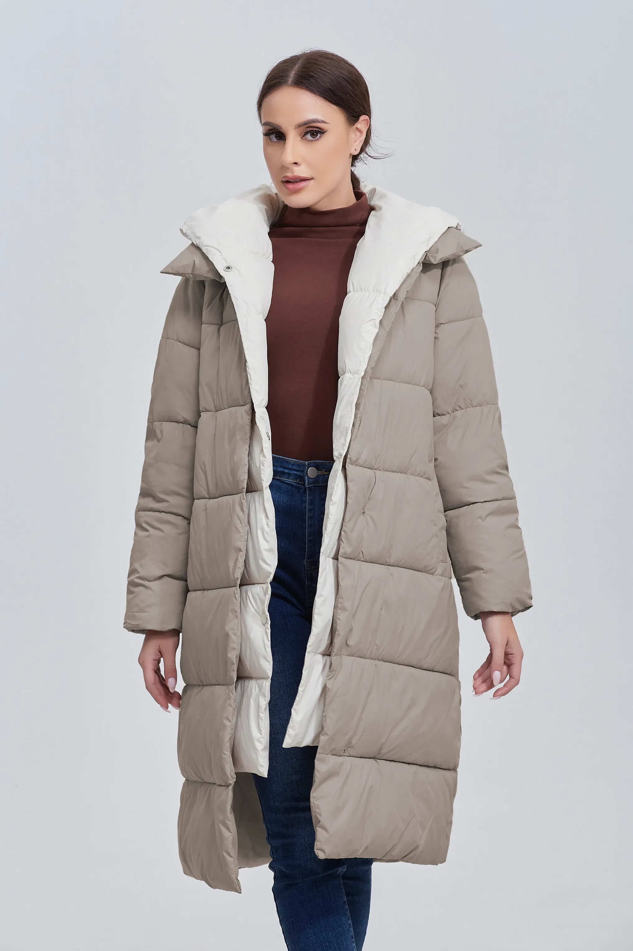 Color: Khaki, Size: S - Marwin 2023 Winter Elegant Women's Cotton Coat Stylish Collar Long Warm Hooded Jacket Female Windproof Parka