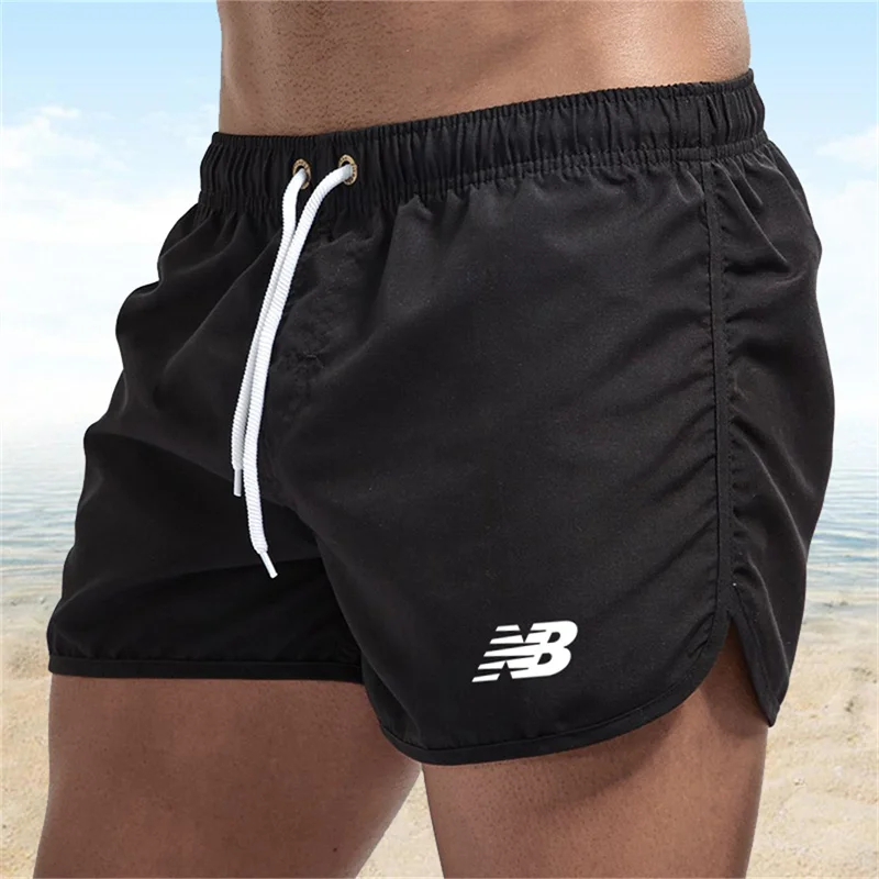 Color: Khaki, Size: M - Letter B Summer men's luxury beach pants clothing quick dry gym jogging sexy shorts vacation casual swimming trunks