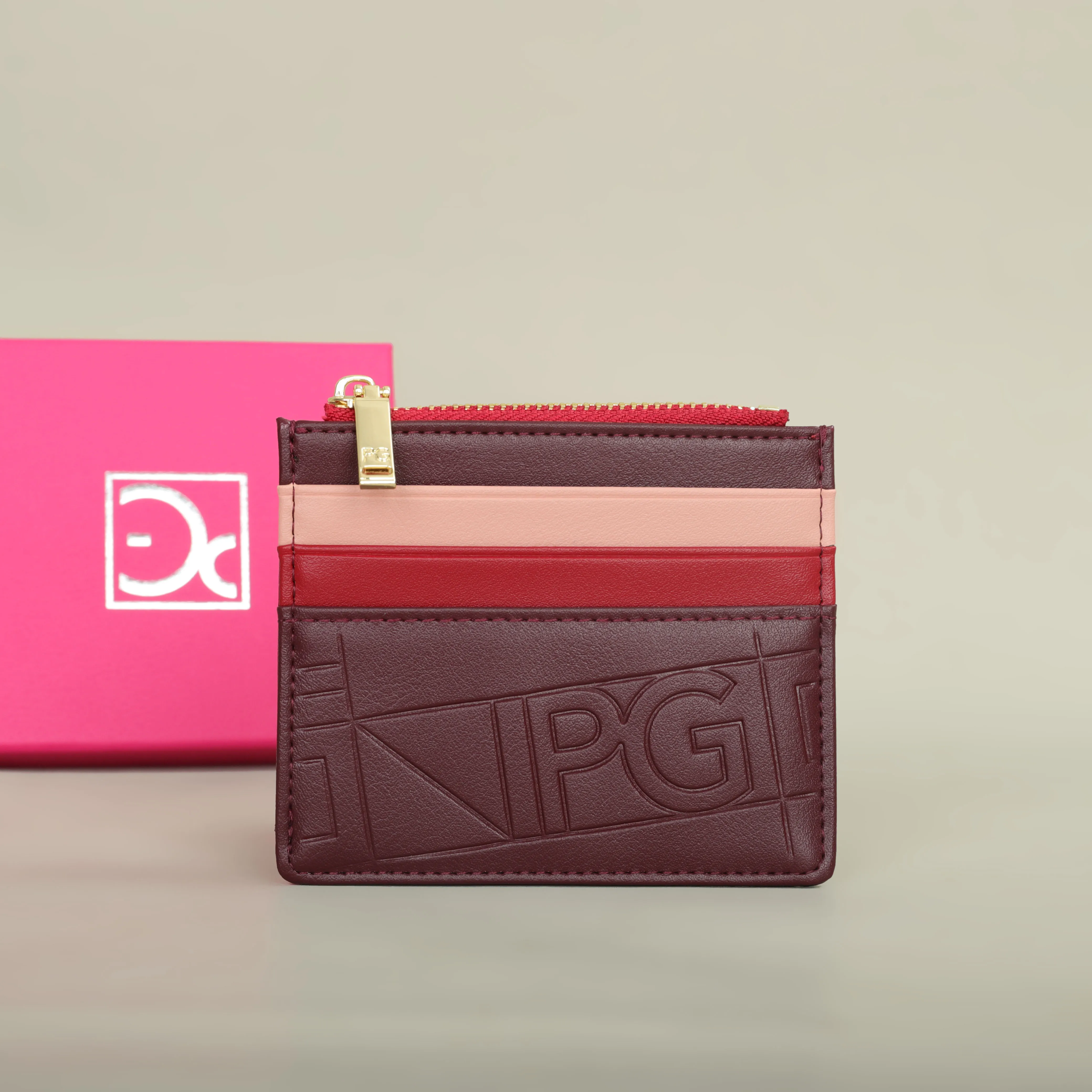Color: Tan - PG Women's Wallet Fashion Retro Temperament Women's Bag Button Folding Monogram Printed Metal Zipper Leather Bag Card Women's