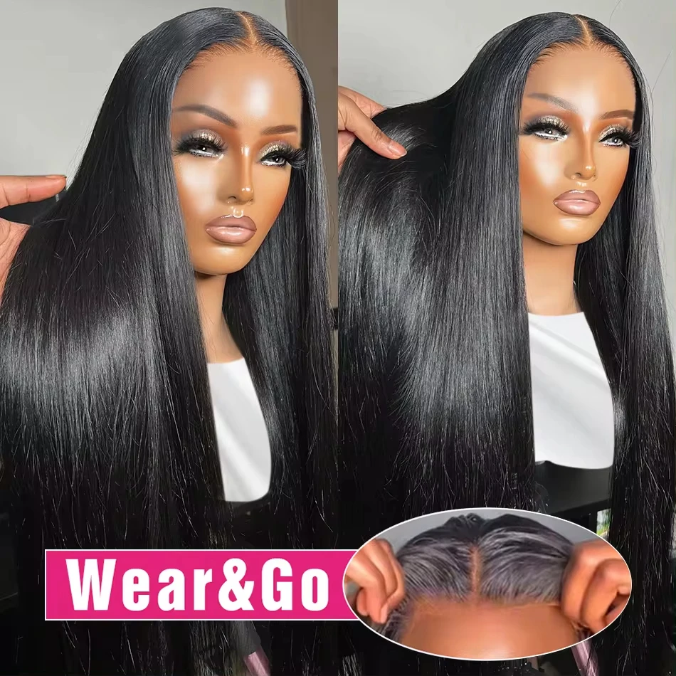 Hair Color: #1, Density: 200%, Ships From: CHINA, Stretched Length: 32inches - Glueless Wear and Go Bone Straight Lace Front Wigs 4x4 5x5 Pre-Cut Lace Wig Human Hair Ready To Wear Lace Closure Wig For Women