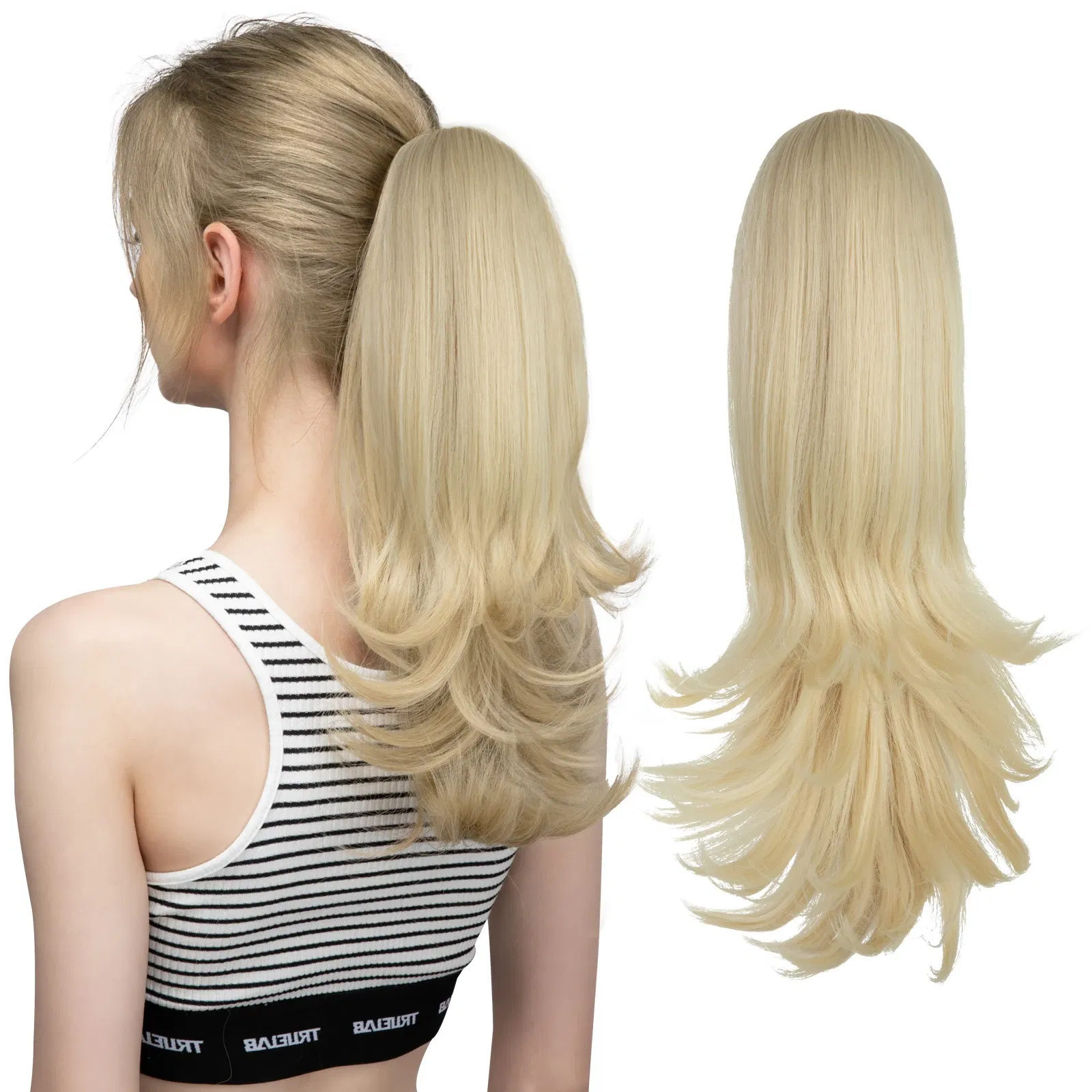 Color: T1B/350, Bulk Buy: 1pc, Stretched Length: 14inches - Synthetic Claw Clip In Ponytail Hair Extensions Wavy Hairpiece 14" Fake Blonde Black Hair False Pigtail With Elastic Band