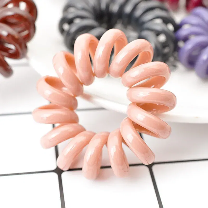 Color: Navy Blue?€ AE existing skus?‰ - High Elasticity Telephone Coil Hairbands Women Spiral Hair Ties Girl Hair Ring Rope Solid Color Hair Accessories Ponytail Holder