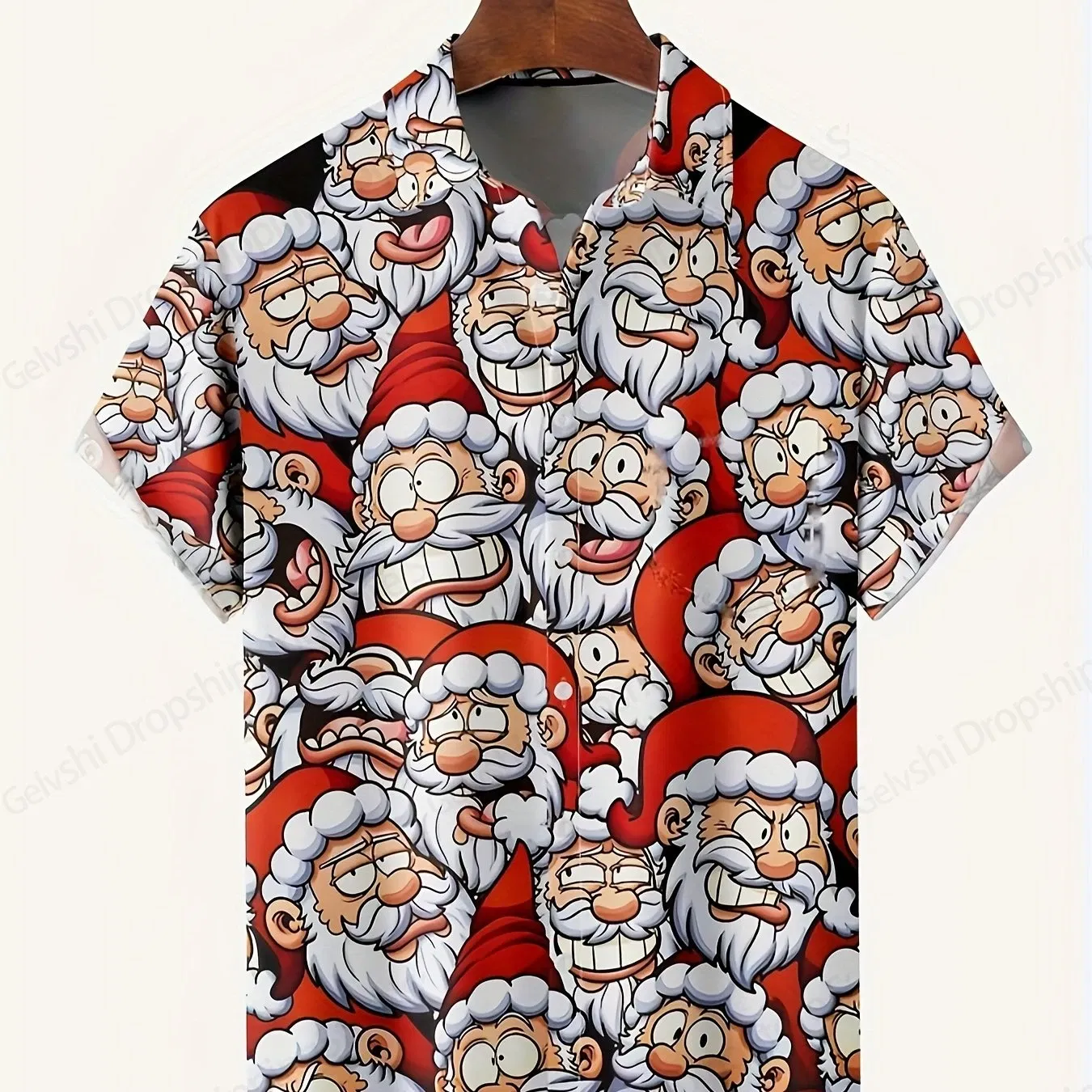 Color: Gold, Size: L - Men's Retro Christmas Hawaiian Shirt Men Women Fashion Cartoon Santa Claus Shirts Short Sleeve Blouse Festive Holiday Top Elk