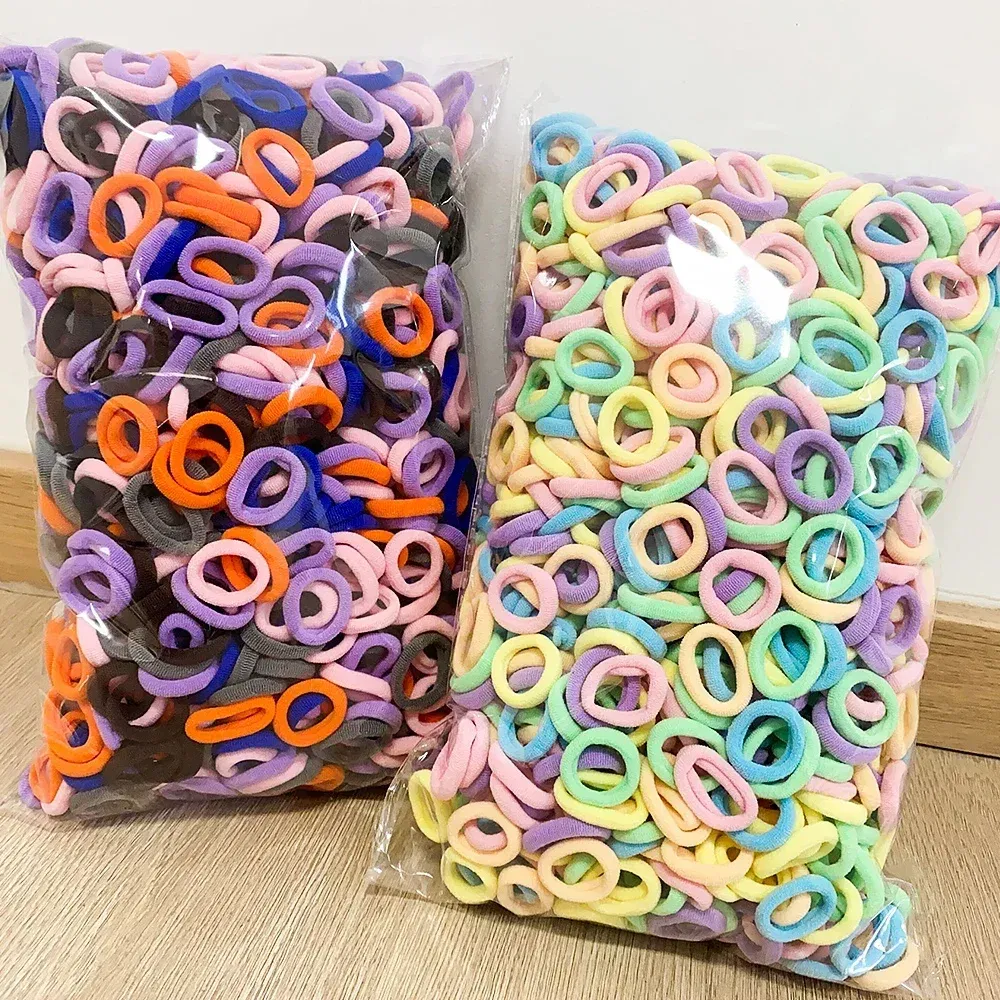 Color: DEEP BLUE - 100PCS Colorful Basic Nylon Ealstic Hair Ties for Girls Ponytail Hold Scrunchie Rubber Band Kid Fashion Hair Accessories