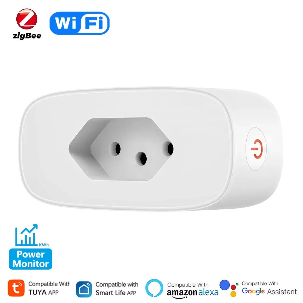 Color: BROWN, Standard: UK Plug, Ships From: CHINA - Tuya Smart Plug WiFi/Zigbee 16A Brasil Version APP Power Monitor Socket Timing On/Off Voice Control Works With Alexa Google Home