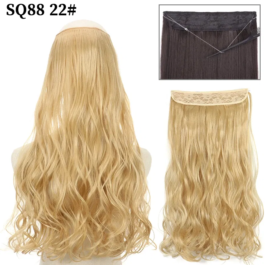 Color: P1B/613, Stretched Length: 22inches, Ships From: CHINA - Synthetic Natural Wavy No Clip Fish Line Invisible Hair Extensions Mixed Color Blonde Black Artificial False Hair Piece ForWomen