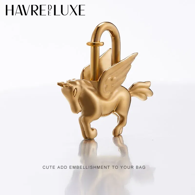 Color: Bronze - Bag Pendant For Birkin Kelly Bag Pegasus Lock Charm All-steel Animal Metal Lock Bag Pendant High-end Charm Necklace