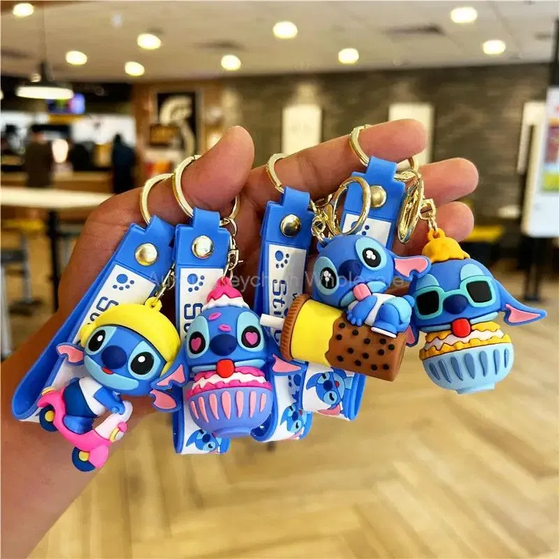 Color: Gold - Wholesale Anime Disney Keychain Mickey Mouse Minnie Lilo & Stitch Cartoon Keyring Kawaii Key Chain Car Pendant Kids Toys Gifts