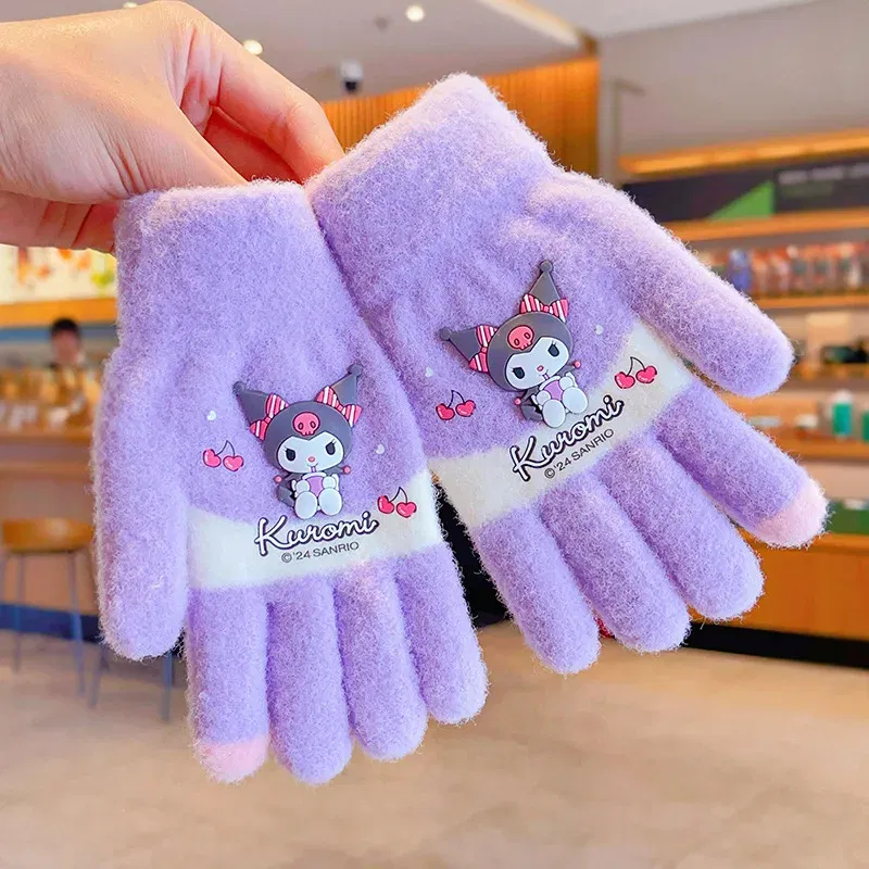 Color: Milky White - Sanrio Gloves Kawaii My Melody Kuromi Cold-Proof Winter Finger Gloves Plush Screen Touch Warm Children Toddler Christmas Gifts