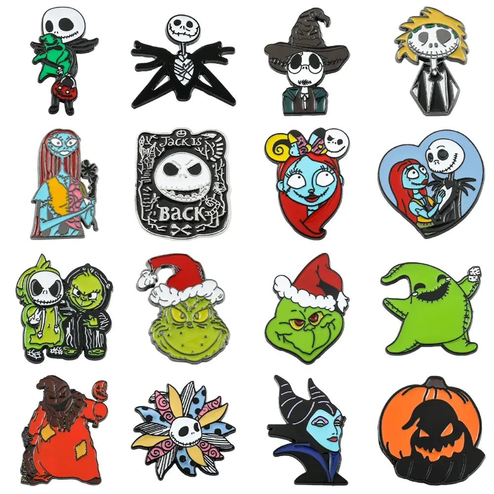 Metal color: BRASS PLATED, Ships From: CHINA - Disney The Nightmare Before Christmas Enamel Pin Cartoon Figure Sally Jack Skellington Metal Badge Brooch Kawaii Accessories