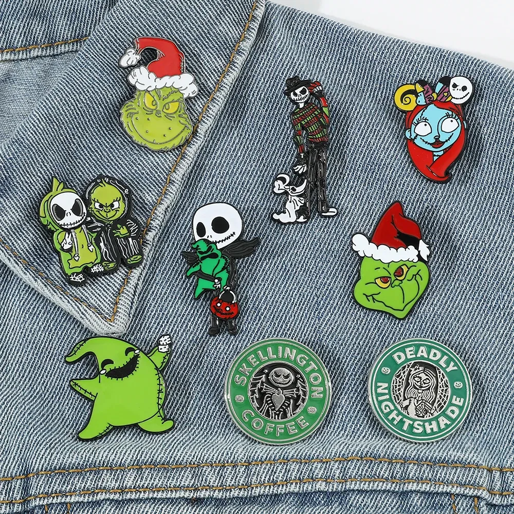 Metal color: BRASS PLATED, Ships From: CHINA - Disney The Nightmare Before Christmas Enamel Pin Cartoon Figure Sally Jack Skellington Metal Badge Brooch Kawaii Accessories
