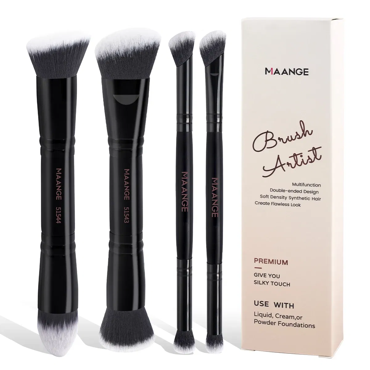 Handle Color: Red - MAANGE 4pcs Basic Makeup Brushes Set With Box Dual-ended Foundations Powder Blush Details for Eyeshadow Brushes Beginner Travel